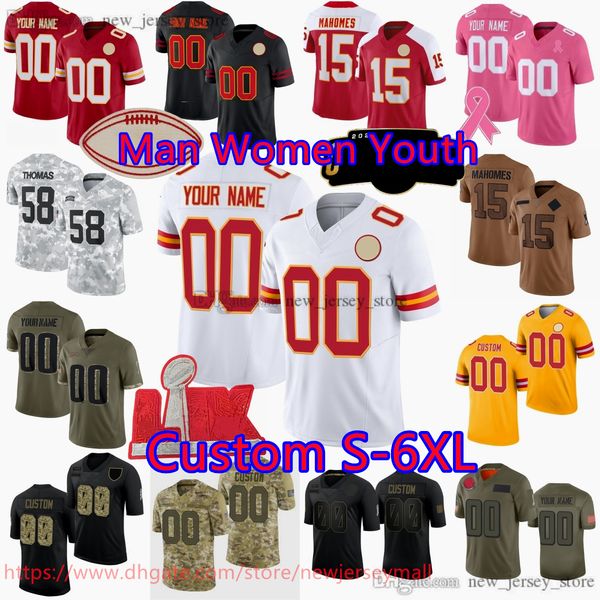 Custom DIY Football 15 Patrick Mahomes Jersey S-6XL Stitched 10 Isiah Pacheco Xavier Worthy Chris Jones Travis Kelce Rashee Rice Nick Bolton