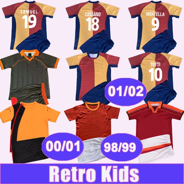 01 02 TOTTI BATISTUTA Retro Kids Kit Soccer Jerseys CASSANO MONTELLA SAMUEL CAFU Vintage 05 06 Home Football Shirts Short Sleeve Child Unifo