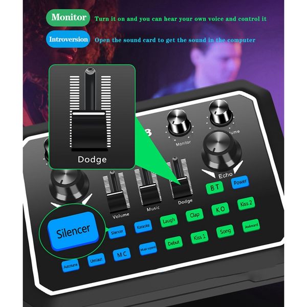 M8 Sound Card Digital Sound Card Live Mixer Microphone Mixer Is Suitable For Equipment K Song Recording Live Singing