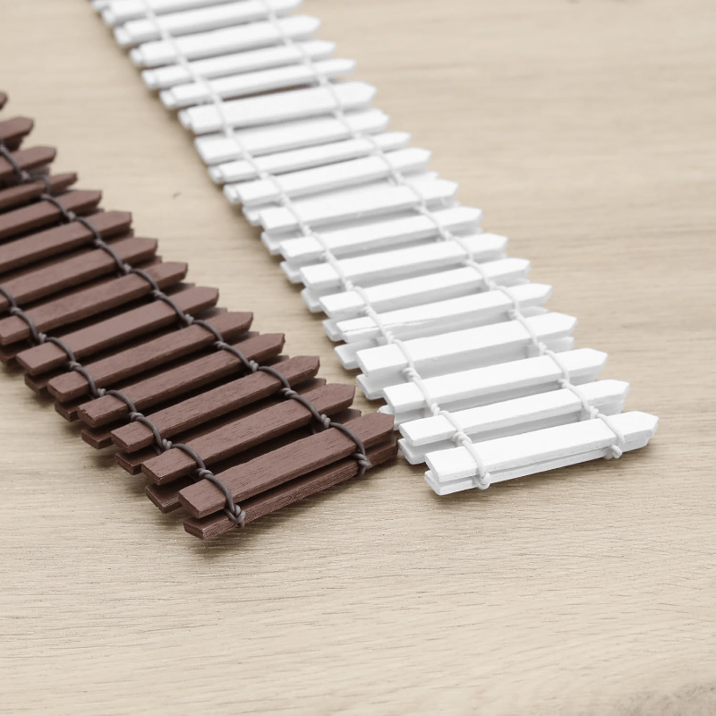 TEMU 2pcs Mini Wooden Fence Set, Coffee And White With Durable , Suitable For Fairy Garden & Micro Landscapes, 3.94" X 1.18", Metal Wire Detailing