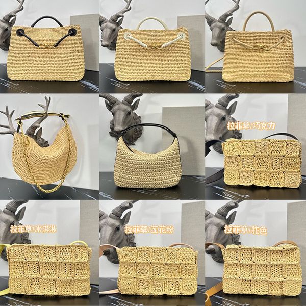 Intrecciato weave tote bag designer shoulder bag lafite grass woven blocks straw bag summer beach pouch weekend handbag top mirror quality c