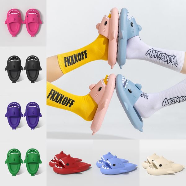 2024 Shark Slippers For Women Men Outdoor Beach Slides Bathroom Non-slip Thick Mens Sandals Home Couple Flat Shoe Shark Flip Flops size 36-4