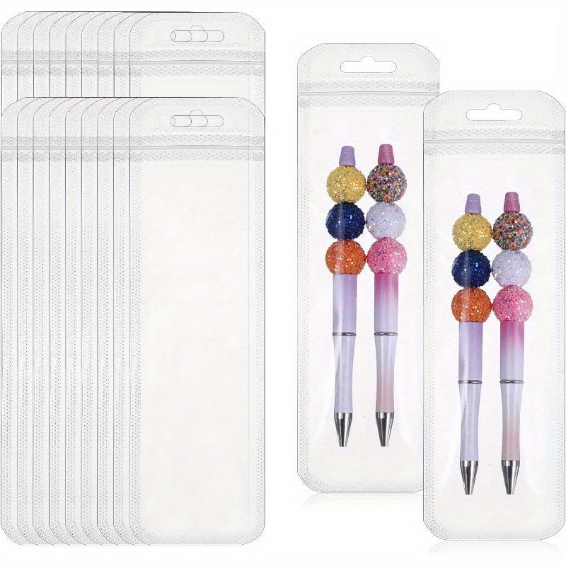 TEMU 100pcs Clear Pen Packaging Bags With - Durable Plastic Pouches For Bead Pens, Lipgloss, Jewelry, Cosmetics & Candy - Perfect For Display &