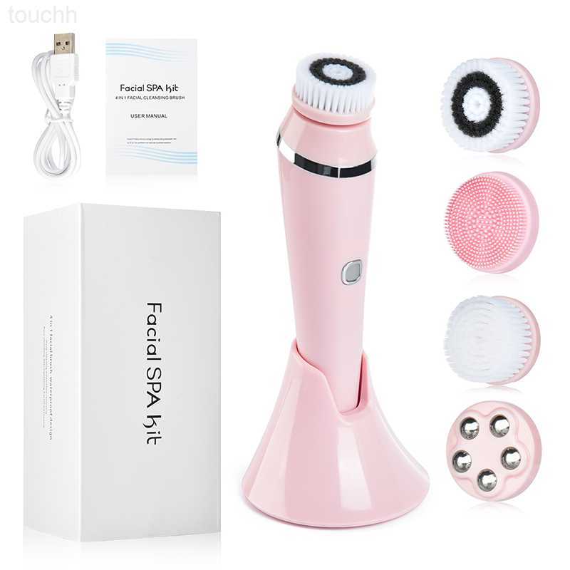 Electric Face Scrubbers Electric Facial Cleansing Brush with 4 Heads Waterproof Wireless Face Washing Brush For Massage Exfoliate Spot Cleaner Skin