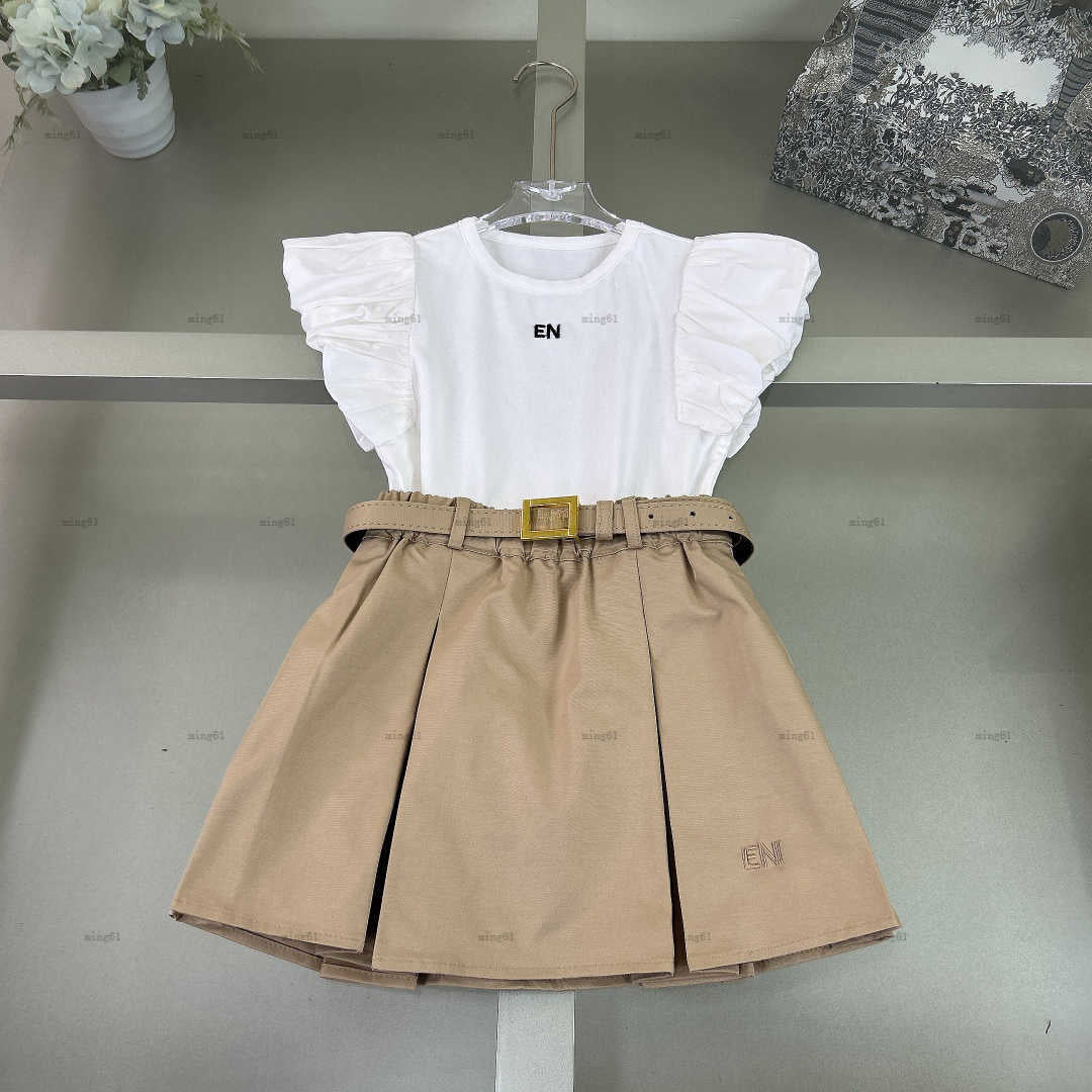 Brand girls dress summer t-shirt set baby skirt set kids designer clothes Wide sleeve embroidery logo design T-shirts and skirts