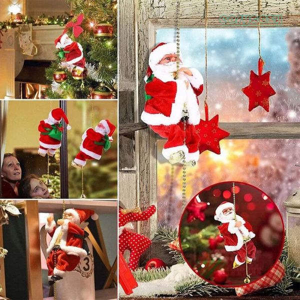 ctric Climbing Ladder Santa Claus Music Doll Christmas Ornament Decoration For Home Christmas Tree Hanging Decor NewYear Gift 52f