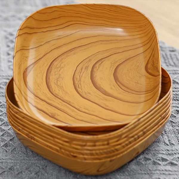 5Pcs Plastic Snack Plate Wood Cake Trays Sushi Breakfast Dried Fruit Dish Bone Spitting Dish Tableware Serving Plate 241212