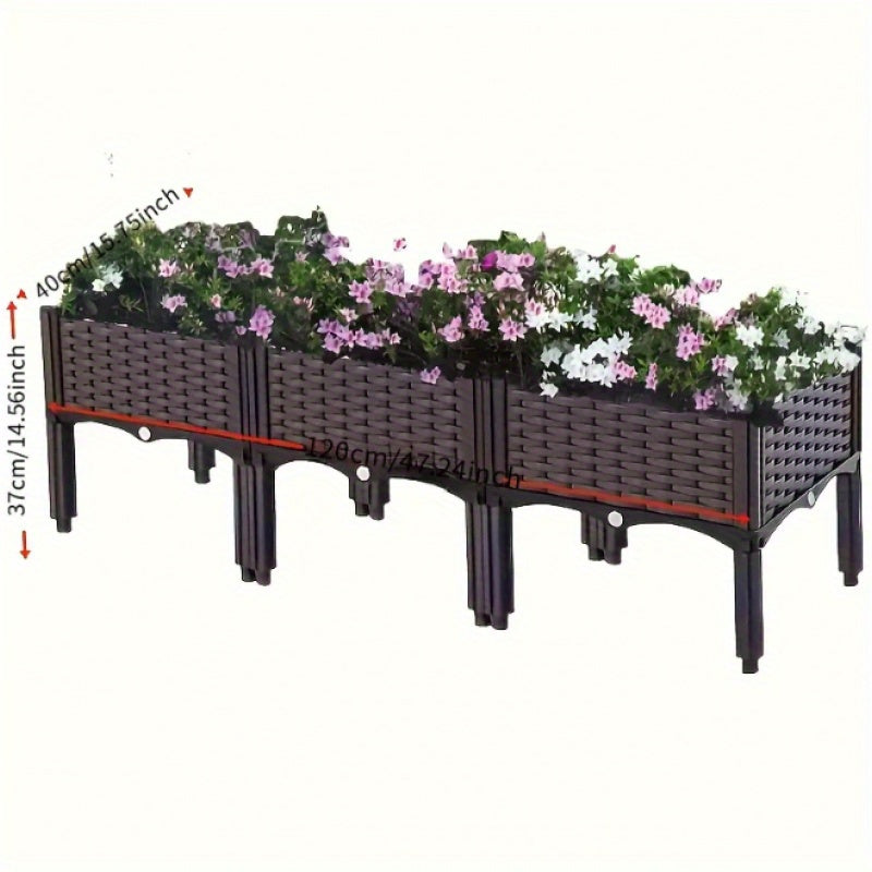 TEMU 3-in-1 Woven Plastic Garden Planter Kit - Outdoor Flower And Vegetable Rack, Suitable For Patio, Deck, Etc. Hardened Grounds, Rectangular Shape,