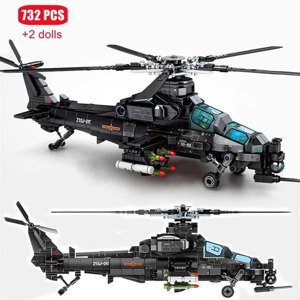 SEMBO 732PCS Military Helicopter Z-10 Building Blocks Armed Aircraft Gunboat Aircraft Model Building Blocks Toy Boy Birthday Gift W250102