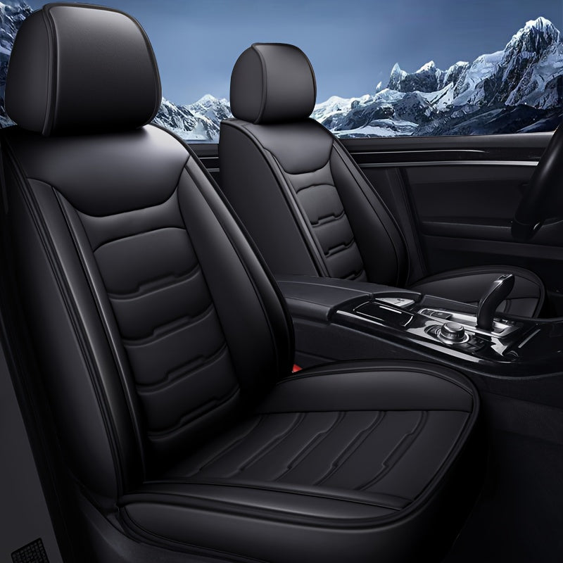 TEMU 5 Seater Car Seat Cover Leather Seat Cover, Complete Set Of Luxury Leather Waterproof Front And Front Pad Protectors Wear Resistant, Breathable