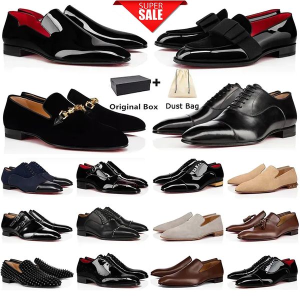 Designer Dress Shoes Luxury Red Bottoms Loafers Classic Black Suede Patent Leather Rivets Glitter Loafer Men Fashion Sneakers red bottom