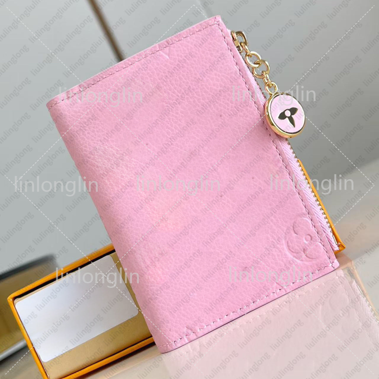 mirror quality key pouch fashion pink wallet women genuine leather designer pouch coin purse credit card holder luxury wallet designer purse M14655