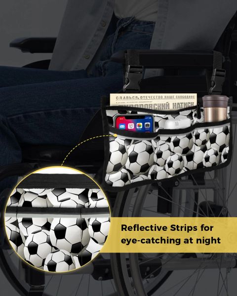 Soccer Balls Football Wheelchair Bag With Pockets Armrest Side Bags Electric Scooter Walking Frame Storage Pouch