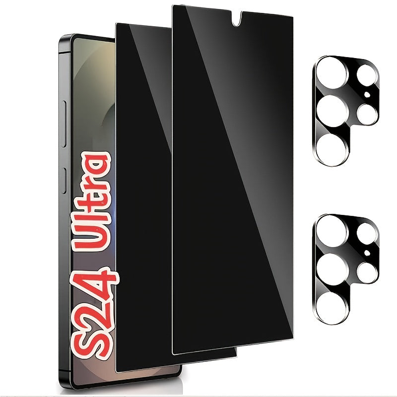 TEMU S24 Ultra Privacy Screen Protector And Camera Lens Protector Support Fingerprint Unlock 9h Tempered Glass Black Anti-spy Screen Protector Film