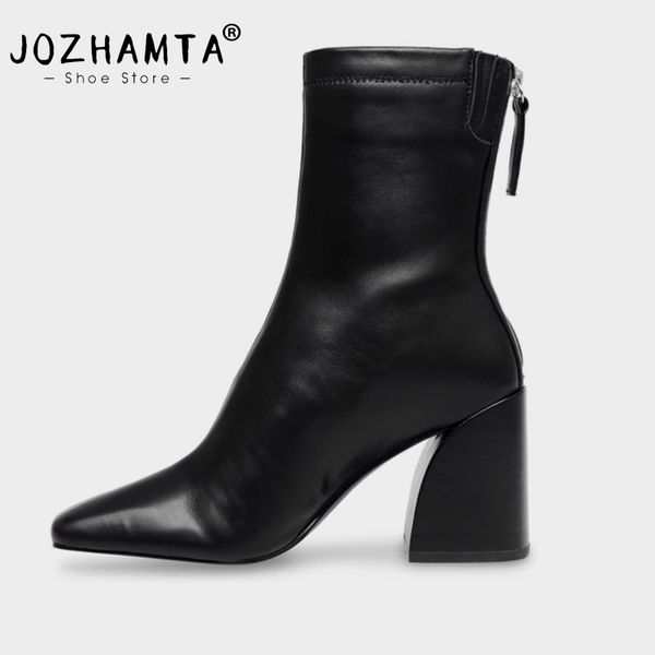JOZHAMTA Size 34-43 Women Ankle Boots Real Leather Thick High Heels Fall Winter Shoes 2025 New Ins Casual Office Short Booties