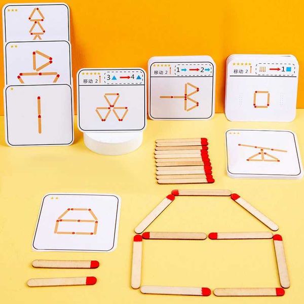 Montessori Matches Puzzles Game Wooden Toys DIY Math Geometry Board Game Thinking Match Logic Training Educational Toys For KidsY240821
