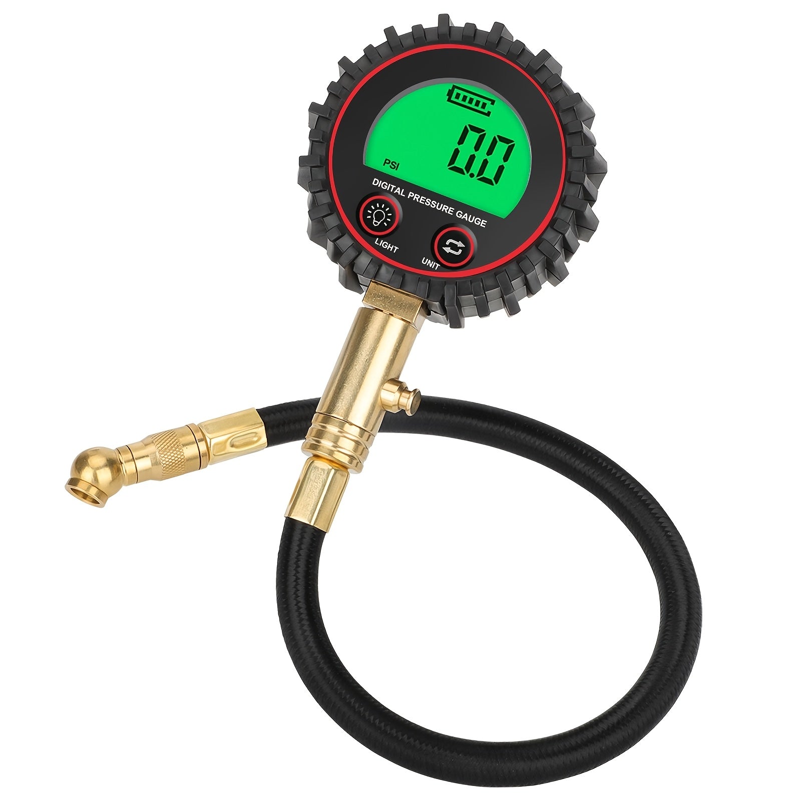 TEMU High- Digital Tire Pressure Gauge, 3-255 Psi Range With Easy-to-read Lcd Display, & Black Braided Hose, Fit For Cars, Trucks, Rvs & Bikes,