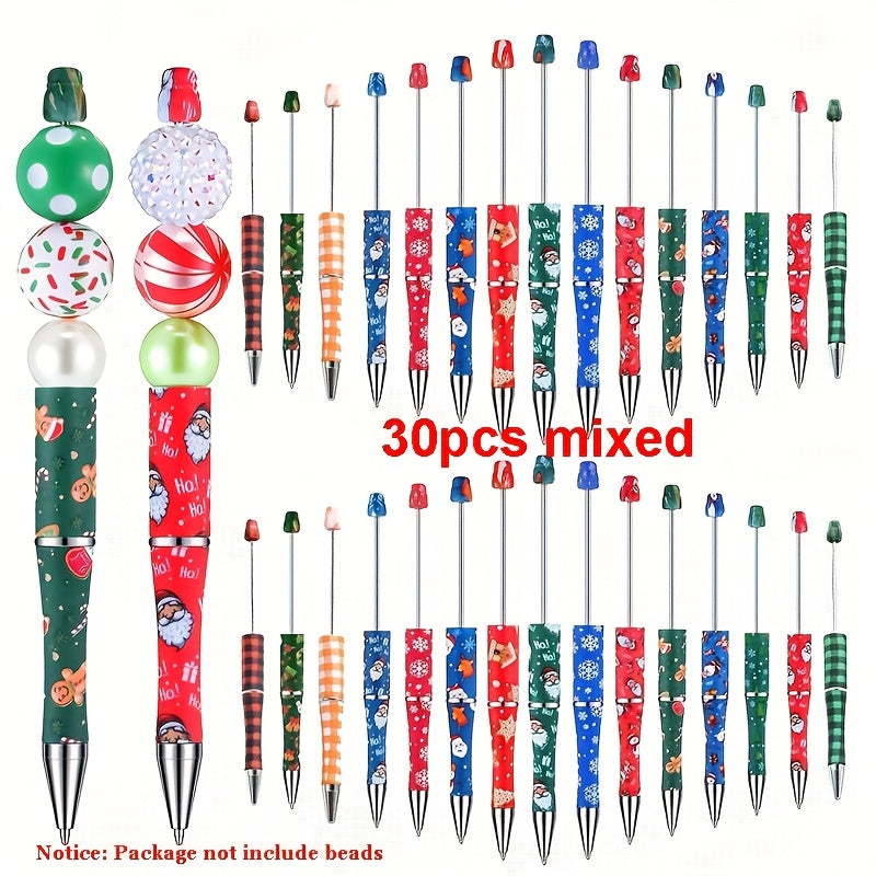 TEMU 30pcs Christmas Elements Graffiti Plastic Beadable Pens Assorted Beaded Ballpoint Pen With Black Ink For Diy Making Christmas Gift Supplies