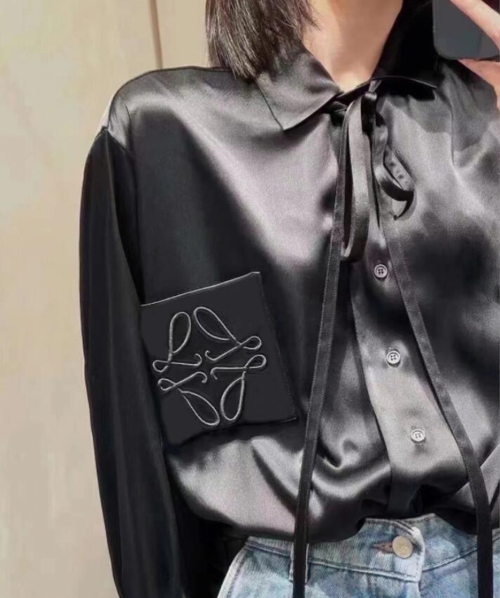 Women Designer Casual Shirts High Quality Long Sleeve Mens Tshirts for Men Woman Silk T-Shirt with Letters Embroidery Breathable Tees Top Black Whit