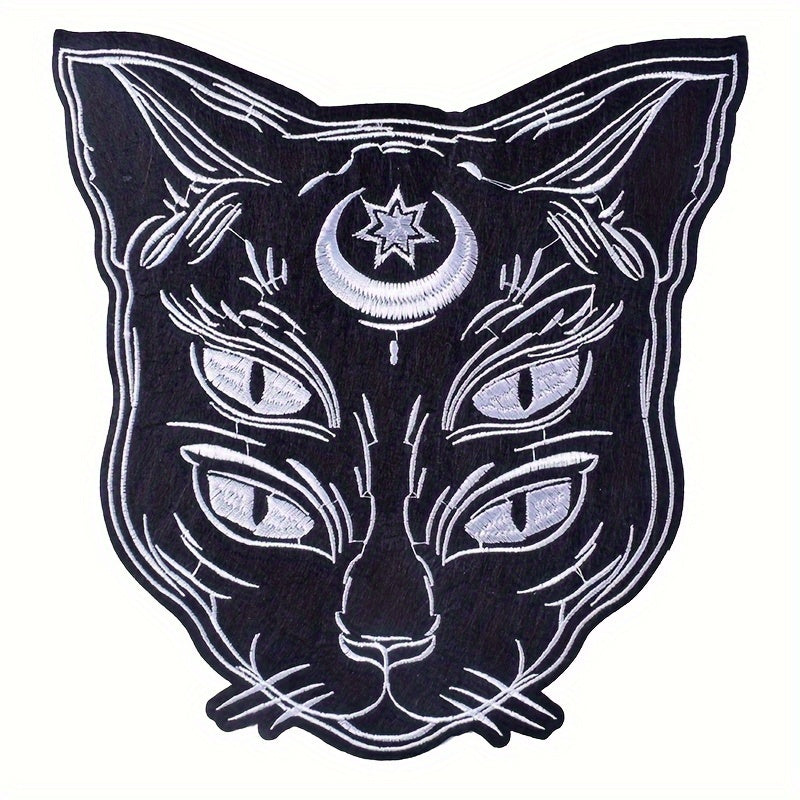 TEMU Black Cat With Star And Moon Embroidered Patch, Iron-on-sew-on Applique For Clothing, Backpacks, Jeans - 9.84x9.25 Inches, Backing Adhesive