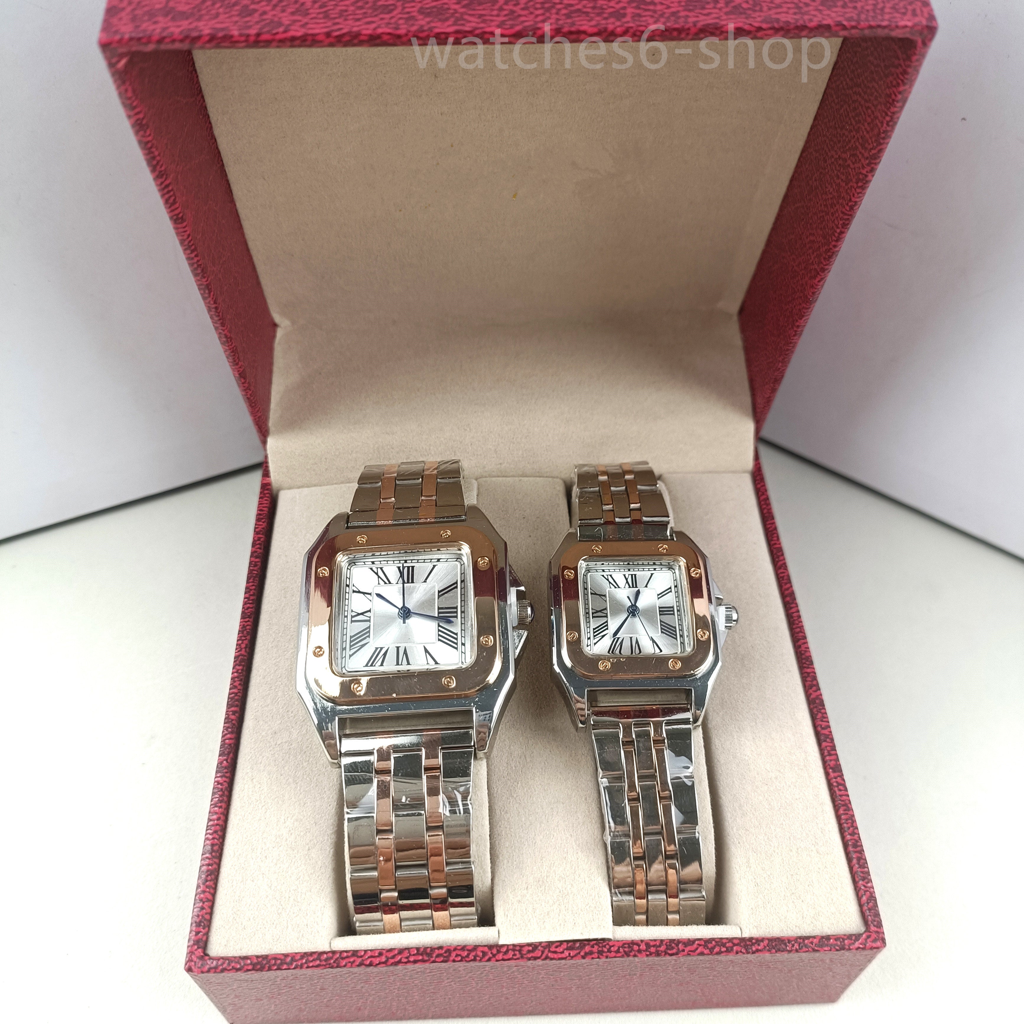 Designer Tank Couple Watch Pair Men and Women Simple Fashion Square Quartz Date Clock Watch Waterproof Stainless Steel Lover Wristwatch