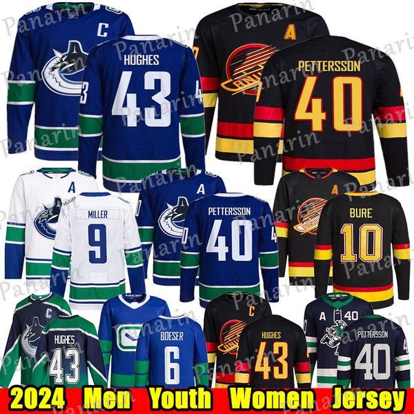 #43 Quinn Hughes Reverse Retro hockey jersey #40 Elias Pettersson Brock Boeser Dakota Joshua Trevor Linden J.T. Miller Conor Garland Pavel B