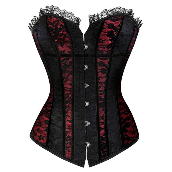 Women&#039;s Lace Cover Overbust Corset Lace Up Boned Lingerie Zipper Side Carnival Waist and Body Shaper Bustier Plus Size 231225