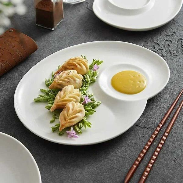 White spiral partition plate ceramic dumplings sushi plate with vinegar dish Creative hotel restaurant fries with shrimp plate X250129