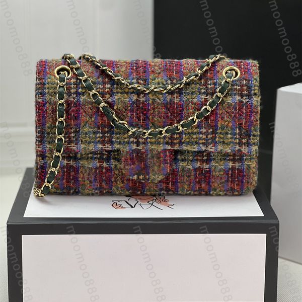 12A All-New Mirror Quality Designer Small Tweed Bags Womens Real Leather Quilted Flap Rectangle Purse Luxurys Handbags Crossbody Black Shoul