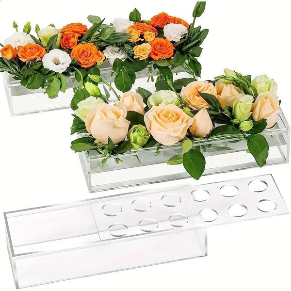 Clear Acrylic Vase Rectangular Floral Centerpiece Table Long Rectangular Decor Modern Vase Wedding Home Decor 240731
