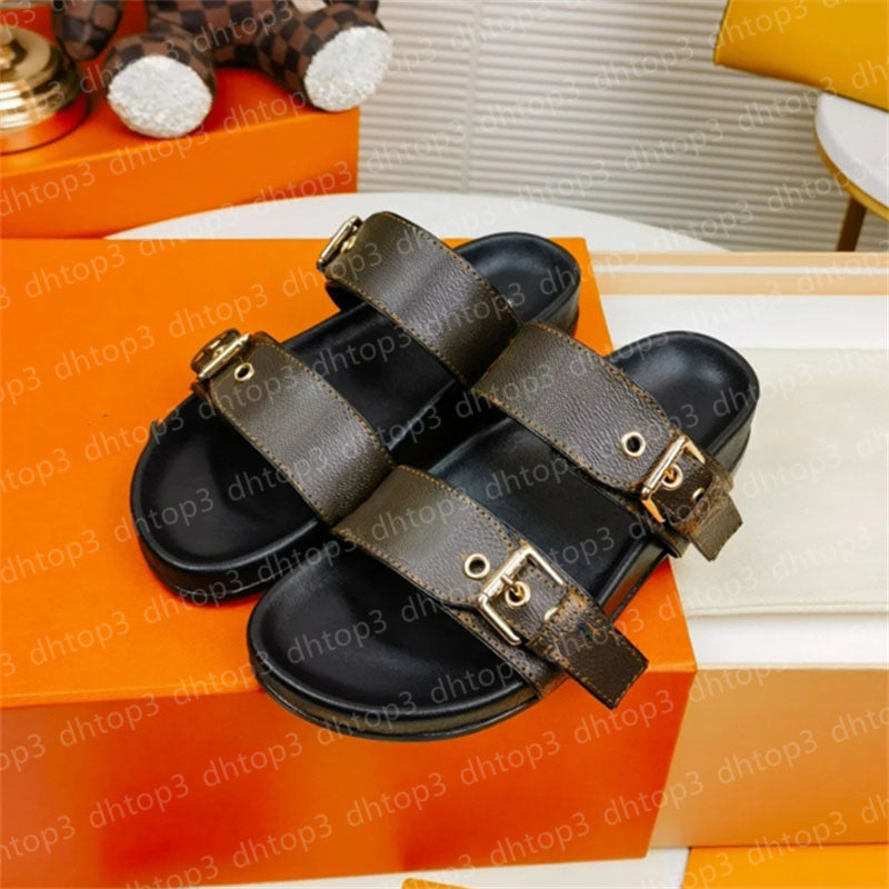 Designer slippers letter printed sandals sneakers classic metal square buckle decoration sandles luxury Women casual beach shoes slipers