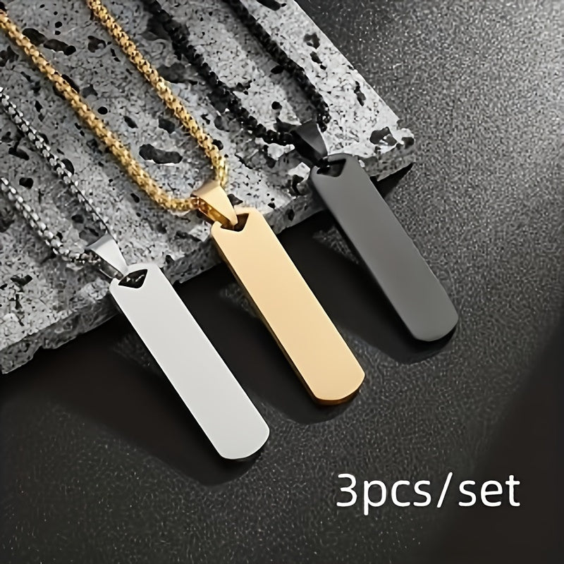 TEMU Stylish And Simple Stainless Steel Glossy Engravable Rectangular Pendant Necklace, Casual And Versatile Accessory