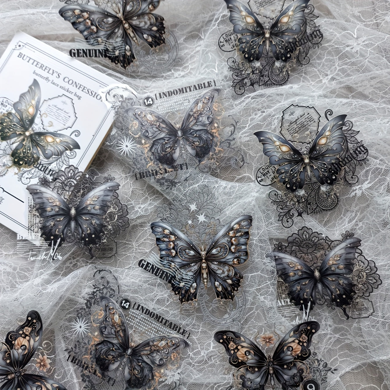 TEMU 10-pack Lace Pet Stickers Set - Mixed Print, Self-adhesive Reusable Glitter Stickers For Planners, Journals, Scrapbooking And Crafting, Shimmery