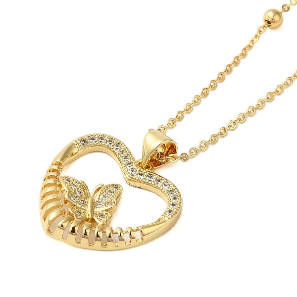Collares con colgante de corazón de circonita cúbica micropavé de latón para mujer