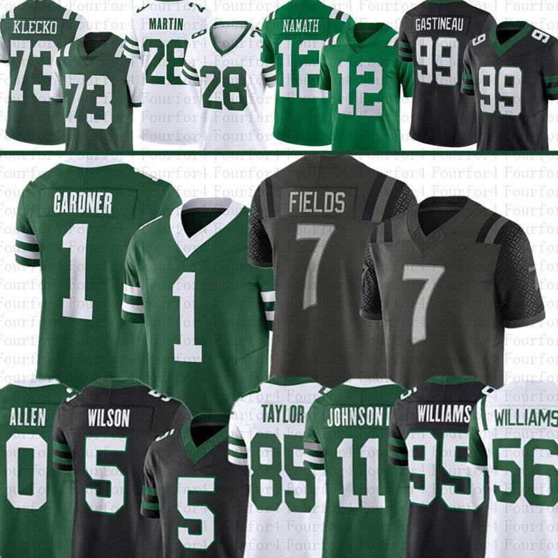 Garrett Wilson Justin Fields Football Jersey Ahmad Sauce Gardner Quincy Quinnen Williams Breece Hall Joe Namath Darrelle Revis Braelon Allen Mason T