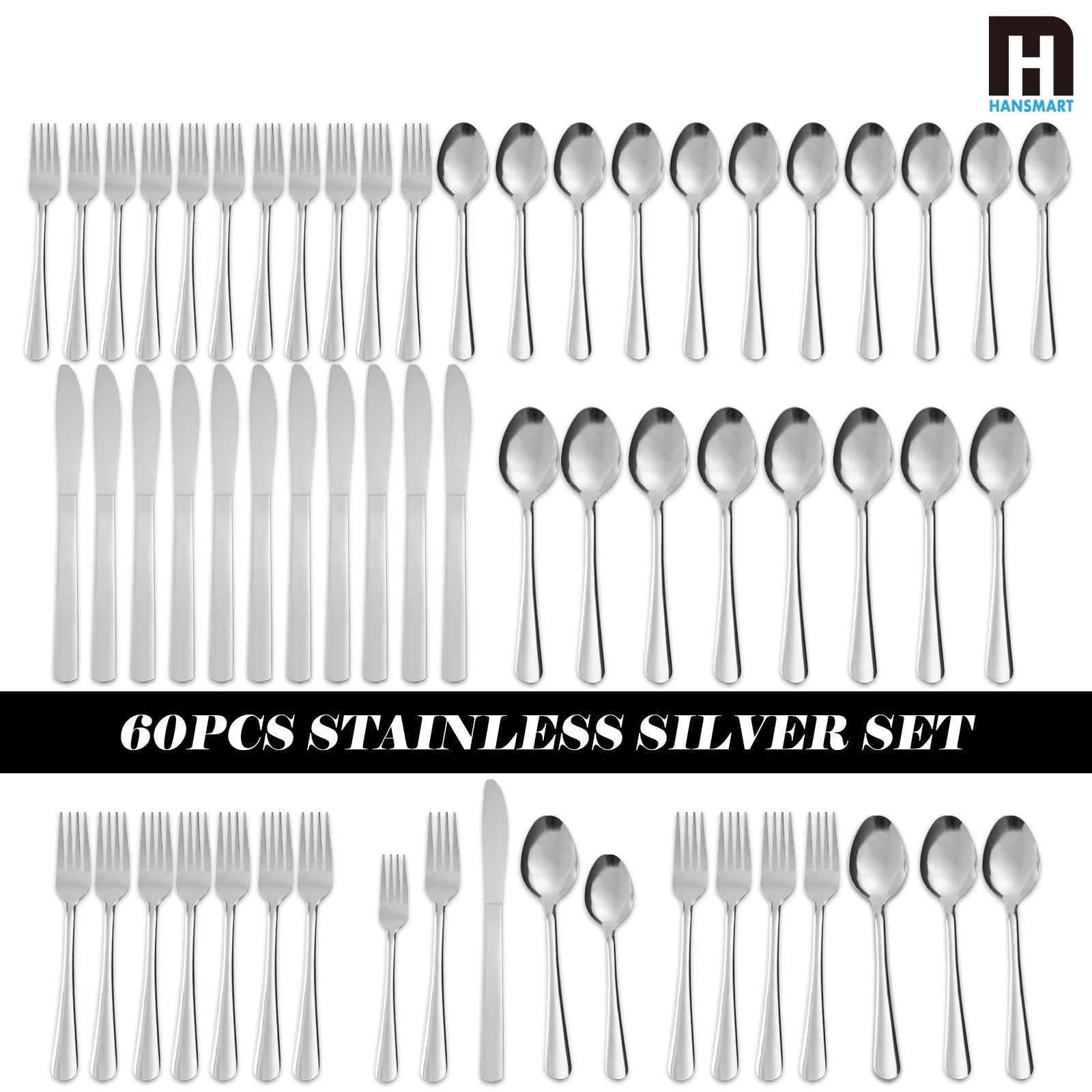 TEMU 60pcs Stainless Steel Flatware Set, Silverware Set Service For 12, Mirror Polished Cutlery – Includes Knives, Forks, Spoons, Dishwasher Safe –