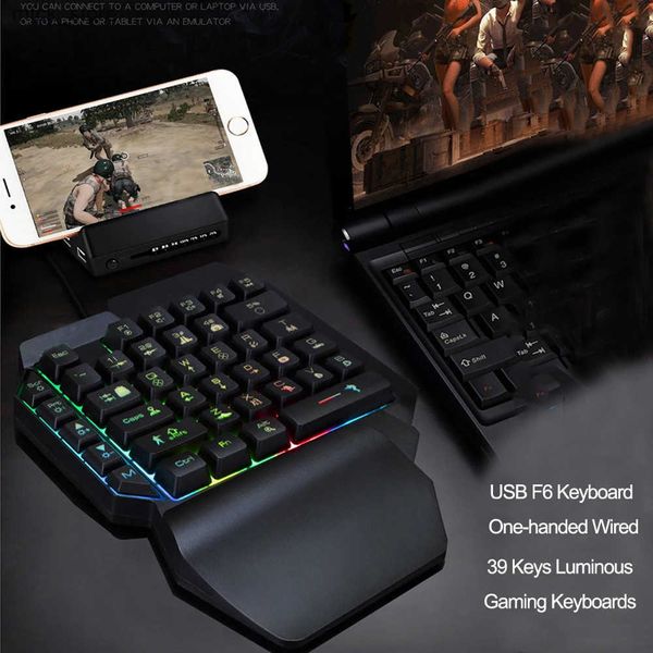 Keyboards Colorful 39 Keys F6 USB Wired Keyboard RGB Ergonomics Game Gaming Keyboard One-Handed For Gamer Tablet PC Laptop J241204