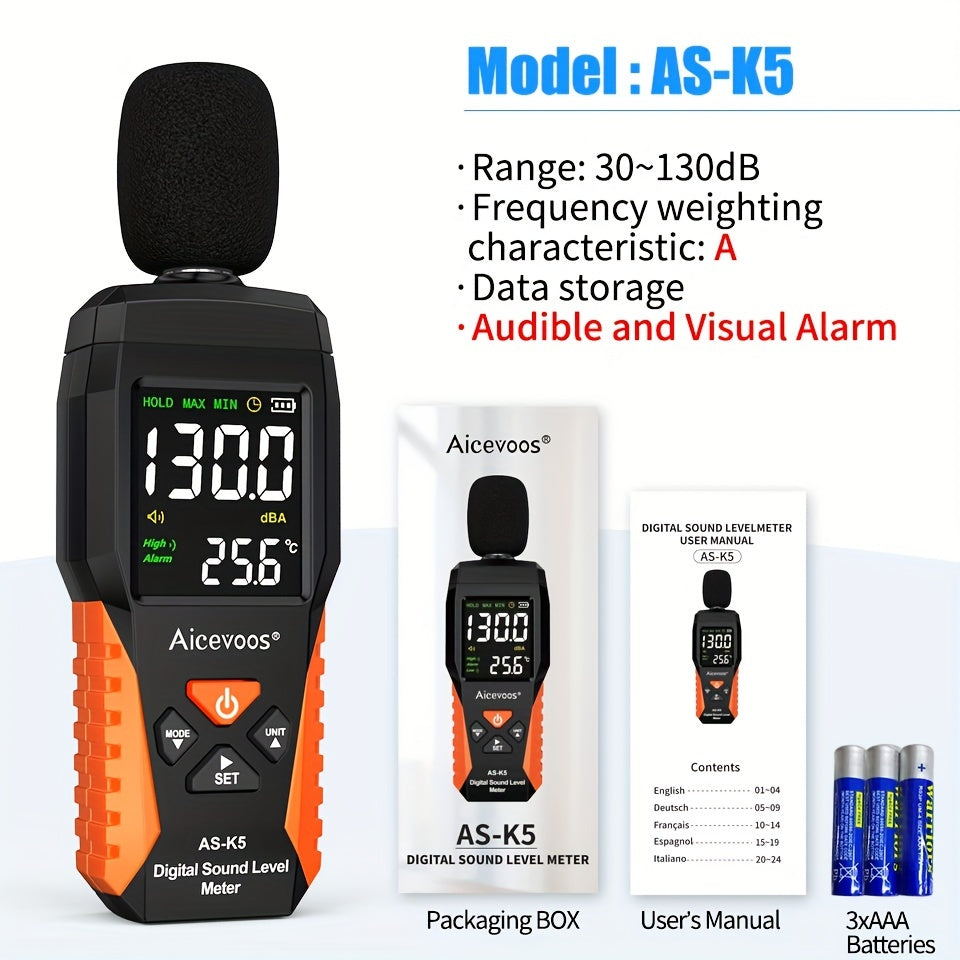 TEMU Aicevoos Meter Decibel Meter 30~130db Measure Sound Level Meter Noise Decibel Monitor Decibel Tester