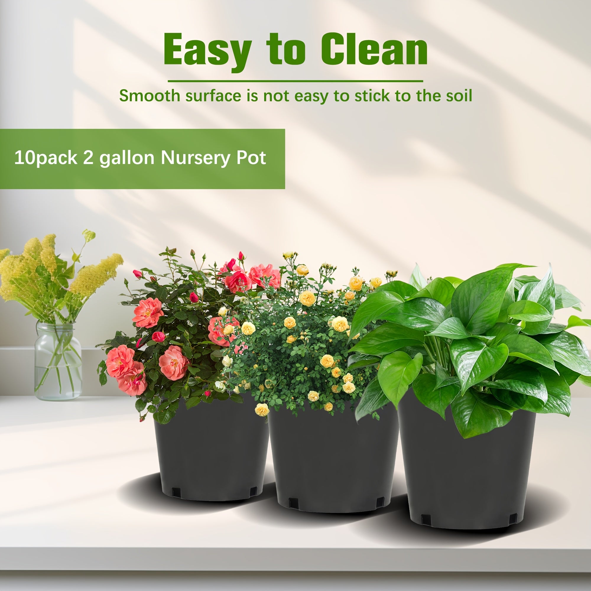 TEMU Plant Nursery Pot 10pcs 2 Gallon Plastic Garden Planter Pots Flower Seedling Injection Molded Container Seed Starting Pot Set For Indoor Outdoor