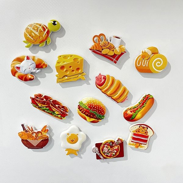 Simulated food refrigerator creative cartoon sticker resin three-dimensional hamburger bread hot dog magnetic stone