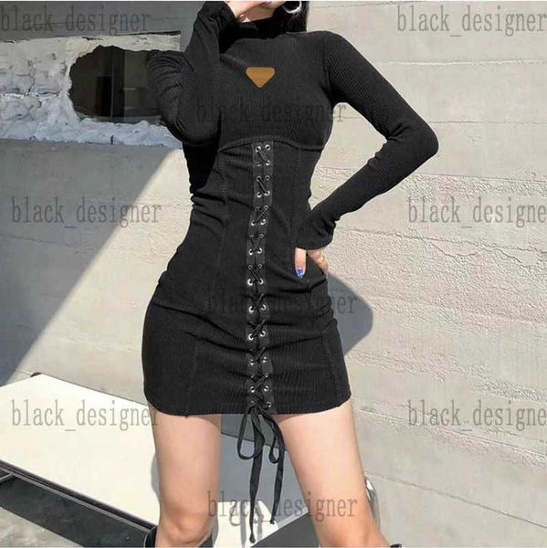 Casual Dress designer Dress Autumn New Knitted Half High Collar Slimming Lace up Long Ins Style Skirt KO2Y