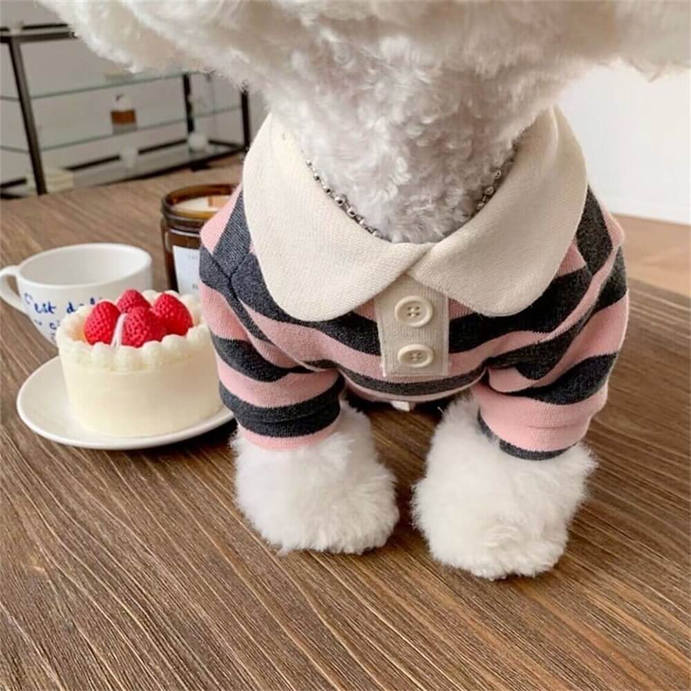 Classic Striped Polo Dog Shirts, Pink Stripes - M