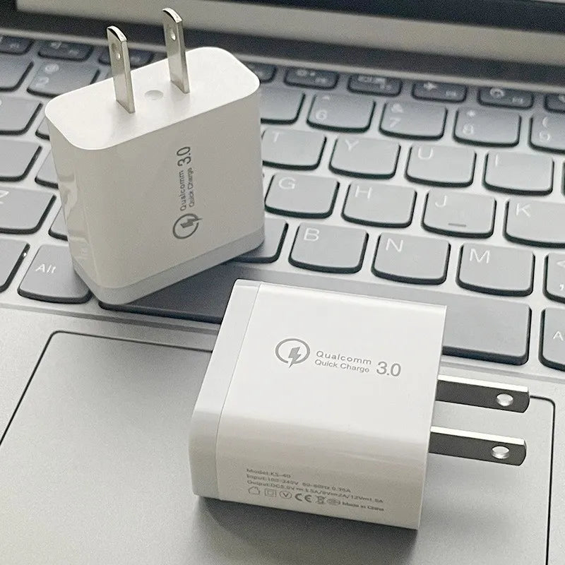 Home Chargers QC3.0 Fast Charger 18W US Standard Charging 5V 3A Head Adapter 1 Port USB Charge White for Mobile Phone No Packaage