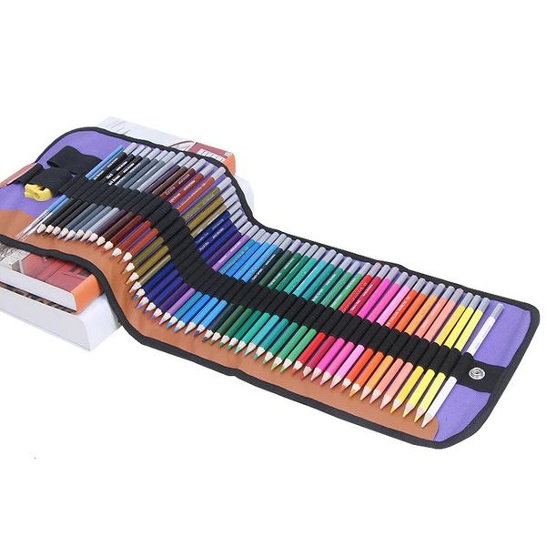 Crayon DASEN 48 Colors Watercolor Pencils Set with Roll Pencil Case Drawing Colour De Couleur Rainbow School Art 231010