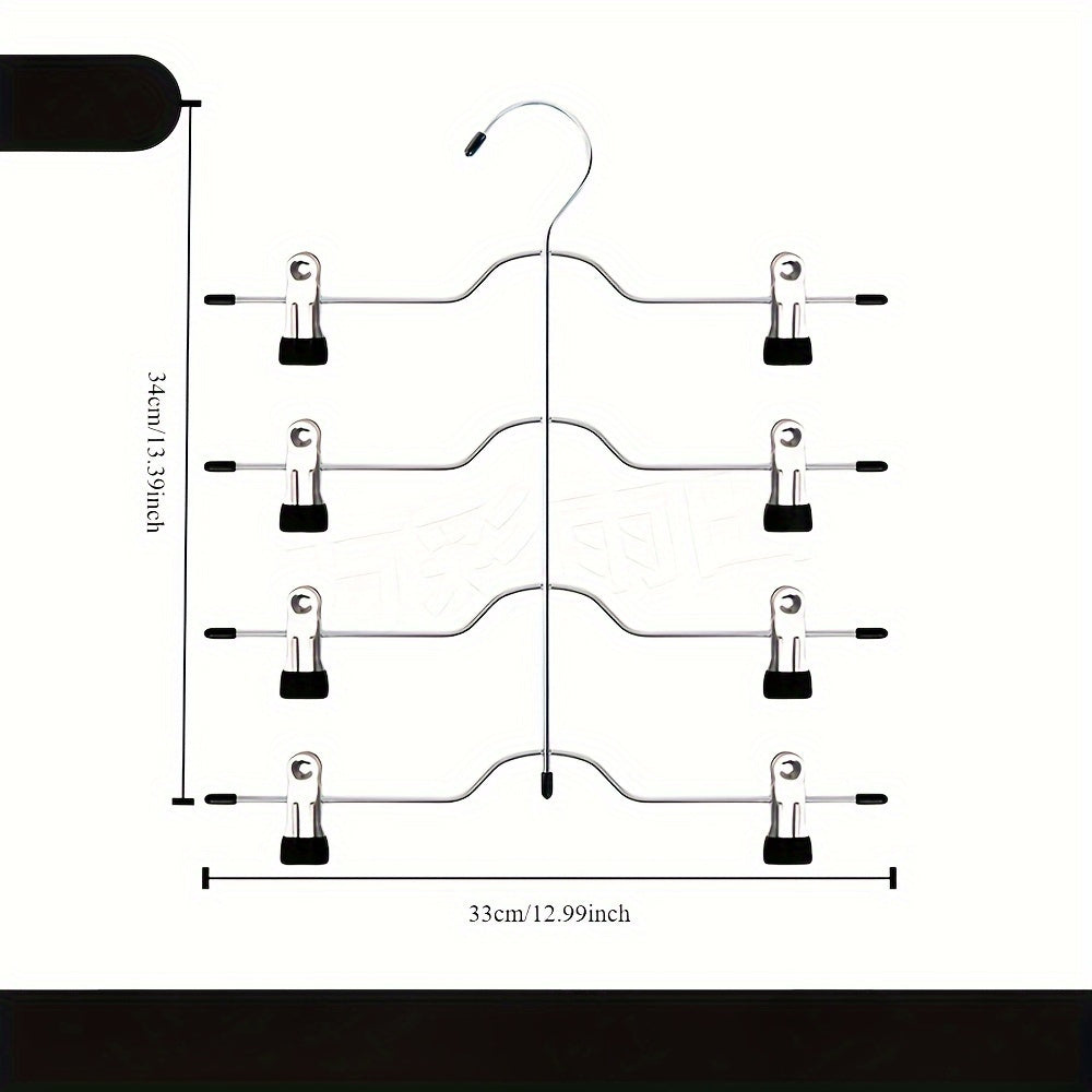 TEMU Space-saving 4-tier Pants Hanger With Non-slip Handle- Adjustable Clips For , Wardrobe Organizer, Suitable For Jeans, Skirts, And Leggings,