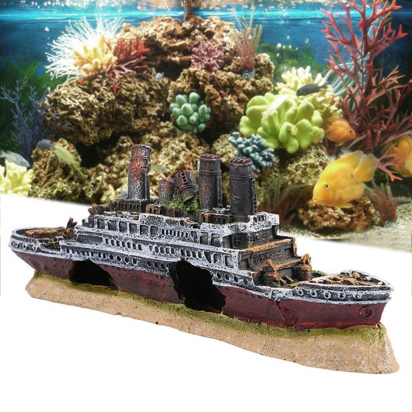 Decorative Objects Figurines Titanic Lost Wrecked Boat Ship Aquarium Fish Tank Landscape Decoration Ornament Wreck Ornaments Accessories 230