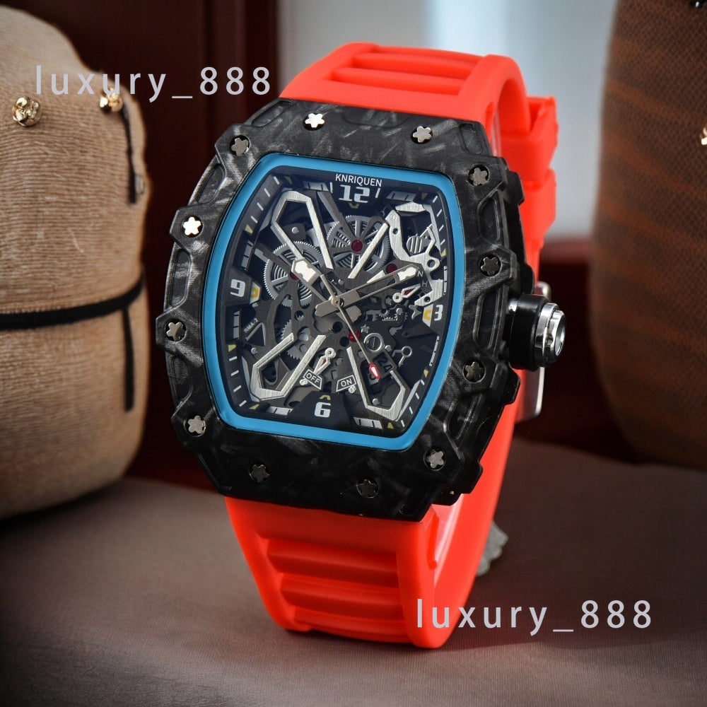 Trendy Hot Sale Colorful Tonneau Luxury Watches for Men Automatic Date Quartz Wristwatches Rubber Strap Designer Fashion Daily Waterproof Male Clock