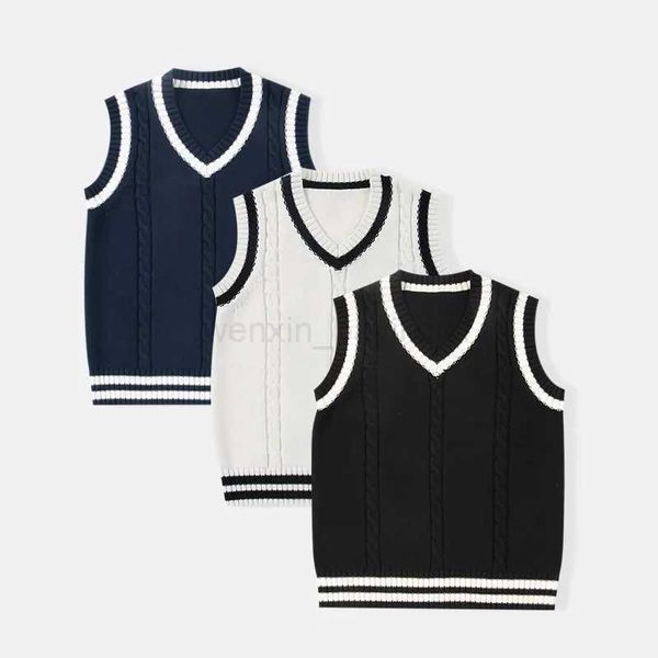 Fashion Kids Vests Boys Girls School Uniform Waistcoat Casual Knitted Sweater Vest V Neck Children Spring Autumn Clothing 2024XJ240726