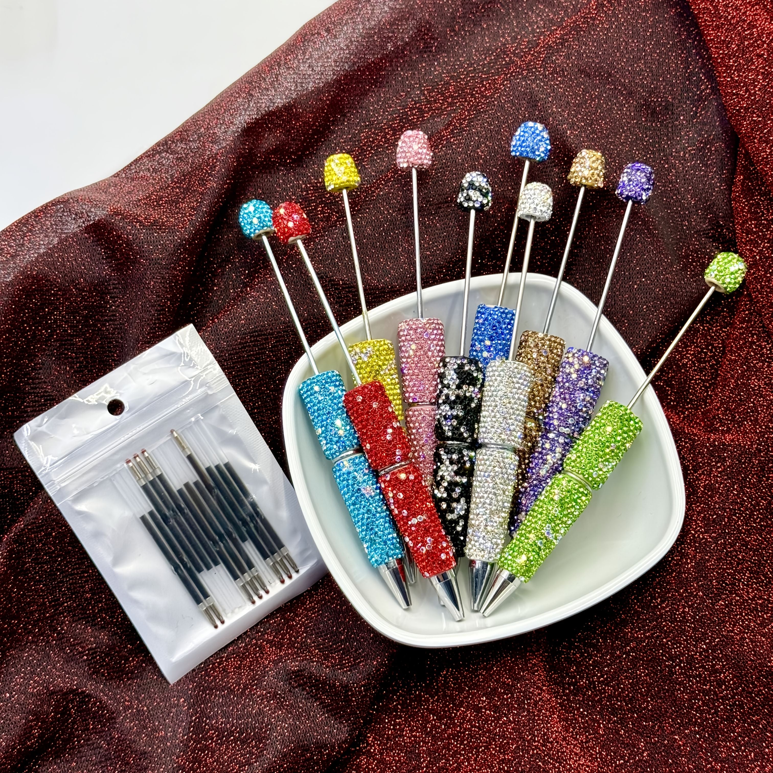 TEMU 22pcs Glitter Beadable Pen Kits-10pcs Full Beadable Pen 12pcs Black Refills Beaded Shiny Fancy Pens For Beads Cute Journalling Bling Ballpoint