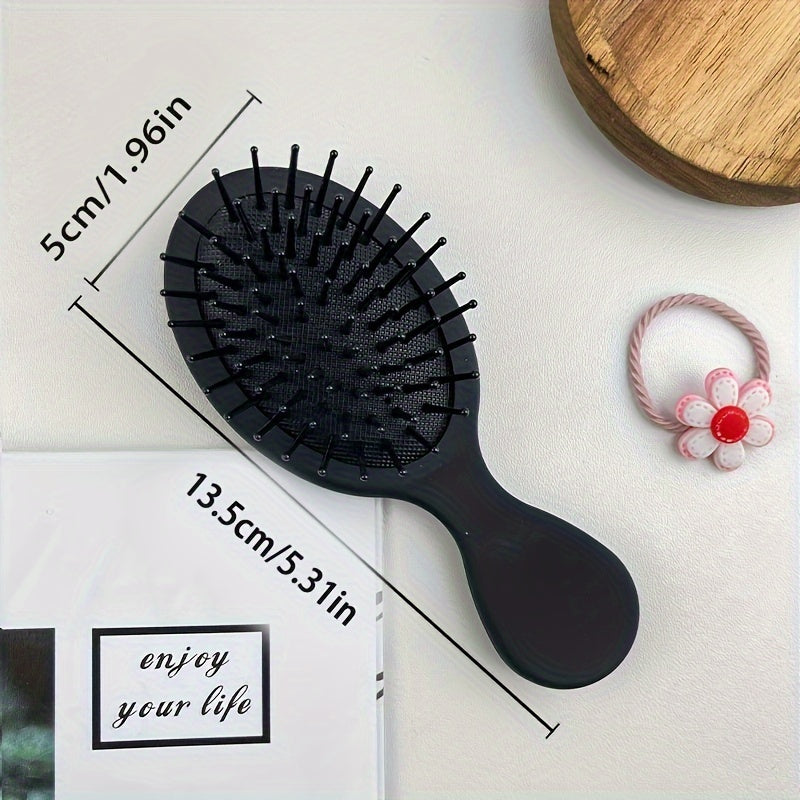 TEMU Mini Finishing Hair Comb For Normal Hair, Massage Function, Matte Resin Handle, Rubber Bristles - Portable Black Plastic Hair Brushes For Long